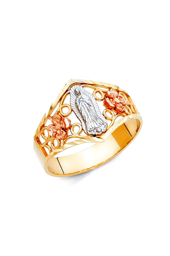 14k Yellow Gold White Gold and Rose Gold Guadalupe Ring Size 7 Ring for Women - 2.8 Grams