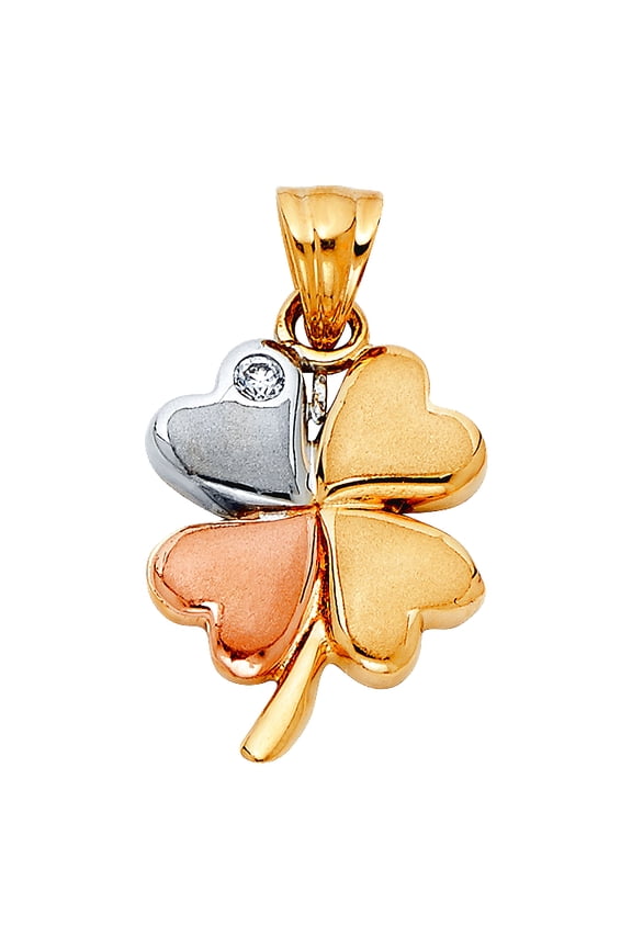 14k Yellow Gold White Gold and Rose Gold Heart Clover Pendant Necklace 14x18mm Pendant for Women
