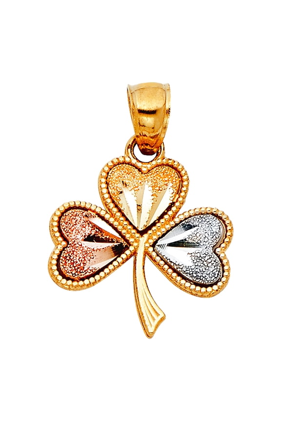 14k Yellow Gold White Gold and Rose Gold Heart Clover Pendant Necklace 15x15mm Pendant for Women