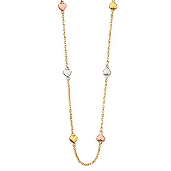 14k Yellow Gold White Gold and Rose Gold Light Chain Necklace With Love Heart Chain Necklace for Women and Men