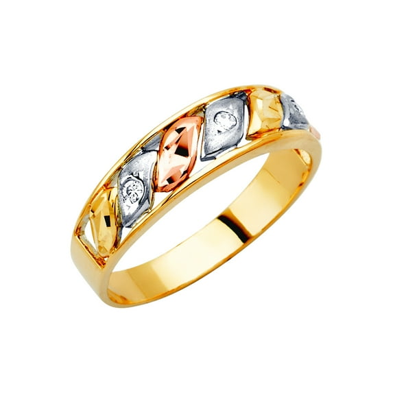 14k Yellow Gold White Gold and Rose Gold Mens Cubic Zirconia Wedding Band Trio Set Ring Size 10 Wedding Band for Men