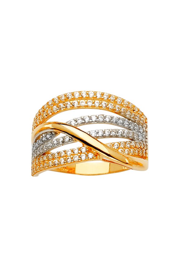 14k Yellow Gold White Gold and Rose Gold Multi Line Mp Cubic Zirconia Ring Size 7 Ring for Women