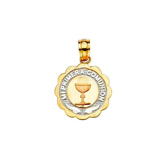 14k Yellow Gold White Gold and Rose Gold Primera Communion Pendant Necklace Pendant for Women