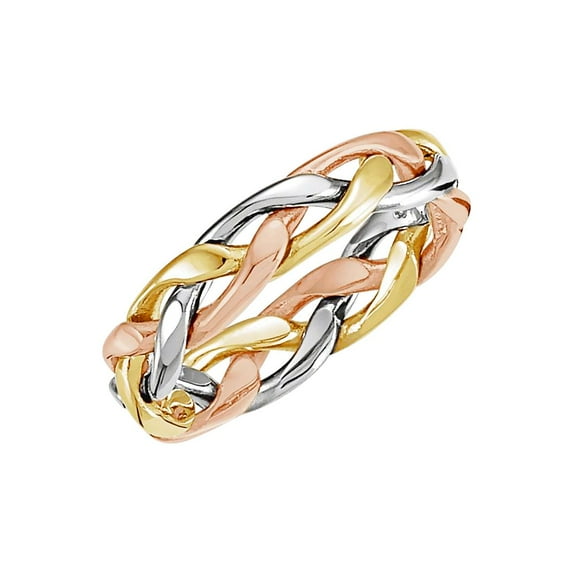 14k Yellow Gold White Gold and Rose Gold Size 5 4.75mm Polished Hand Woven Band Ring Ring for Women and Men