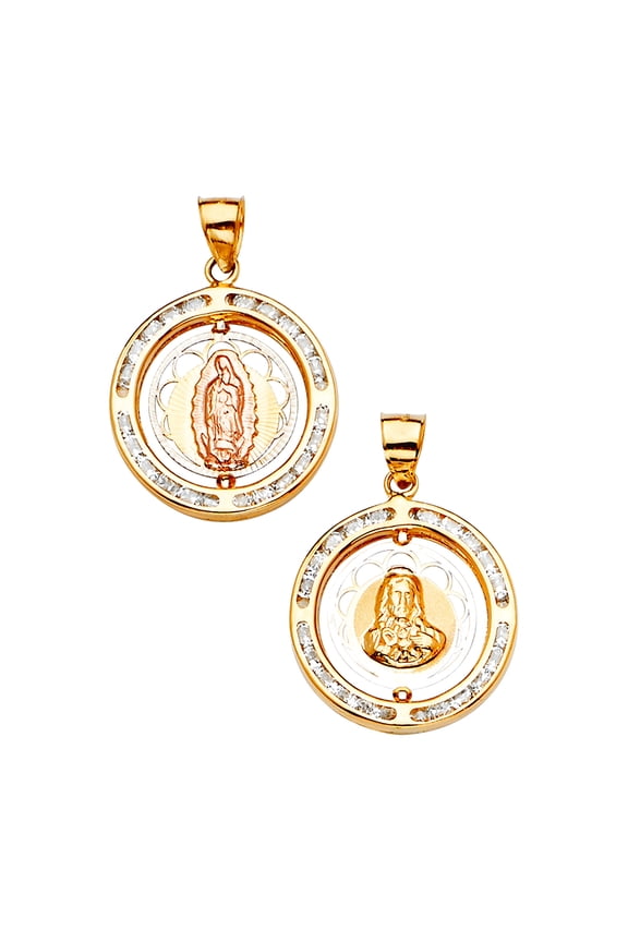 14k Yellow Gold White Gold and Rose Gold Spinning Medal Pendant Necklace 18x26mm Pendant for Women
