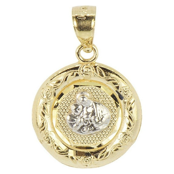 14k Yellow Gold White Rhodium, Communion Confirmation Medal Pendant Religious Charm Oval 16mm NO Necklace