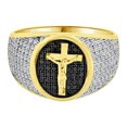 thumbnail image 1 of 14k Yellow Gold White Rhodium, Fancy Crucifix Cross Cluster Ring Men Guy Gent Created CZ Size 12, 1 of 3