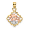 thumbnail image 1 of 14k Yellow Gold White Rhodium Polished Finish Double Dolphins In Frame Design Charm Pendant, 1 of 4
