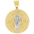 thumbnail image 1 of 14k Yellow Gold White Rhodium, Saint Benedict Medal Pendant Religious Charm 18mm with 20" Dainty Neck Chain, 1 of 5