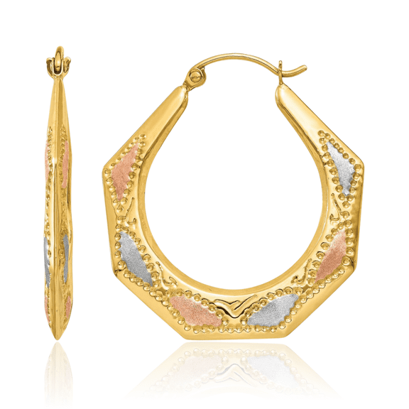 ICE CARATS 14K Two Tone Gold Large Shrimp Hoop Earrings - 30mm 1.2 inch - Lightweight, Snap Back, Geometric Women's