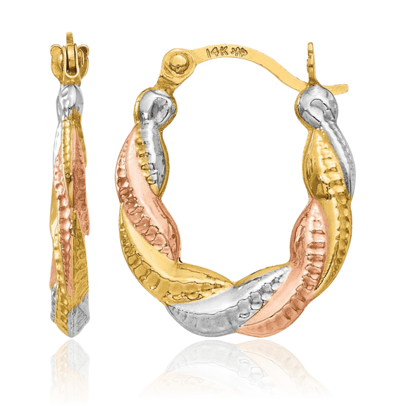 ICE CARATS 14K Two Tone Gold Medium Oval Shrimp Hoop Earrings - 17mm 5/8 inch - Lightweight, Snap Back Women's