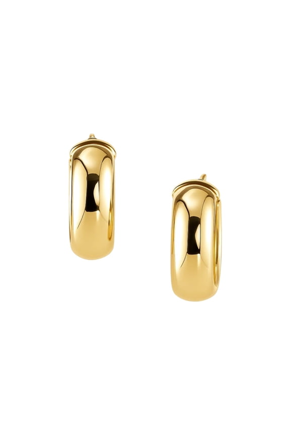 14k Yellow Gold Wide Medium Hoop Earrings with Snap Lock