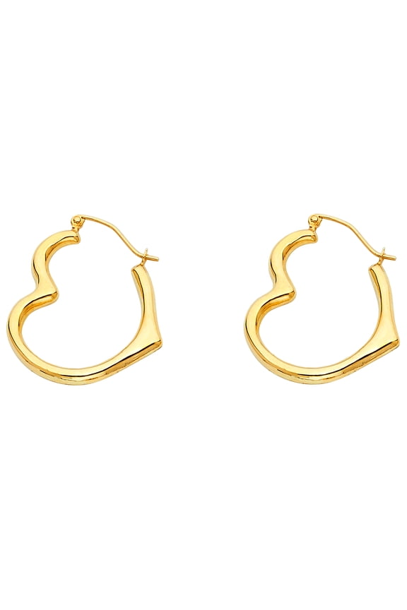 14k Yellow Gold Wide Sideways Heart Open Hoop Love Romantic Earrings Jewelry Female Unisex