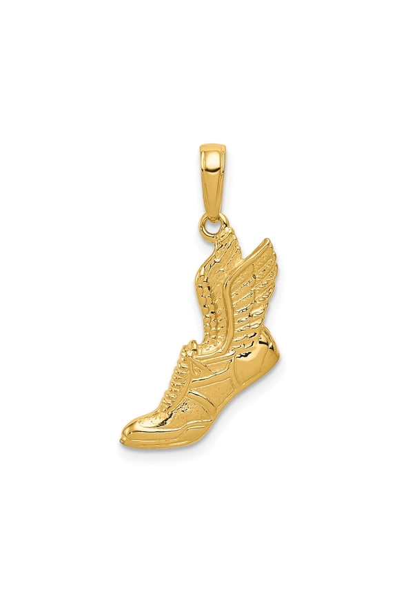 14k Yellow Gold Winged Sneaker Pendant for Men and Women, Unisex Greek Mythology Shoe Necklace, Athletic Charm Symbolizing Speed, Freedom, Agility, Track and Running Jewelry