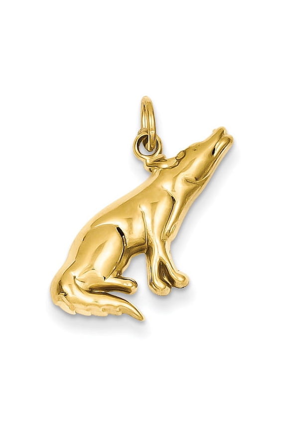 14k Yellow Gold Wolf Charm Pendant