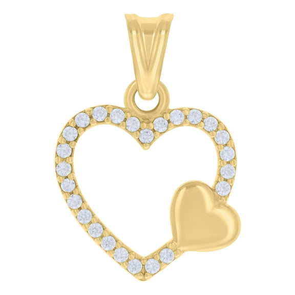 14k Yellow Gold Women Cubic-Zirconia Heart Charm Pendant