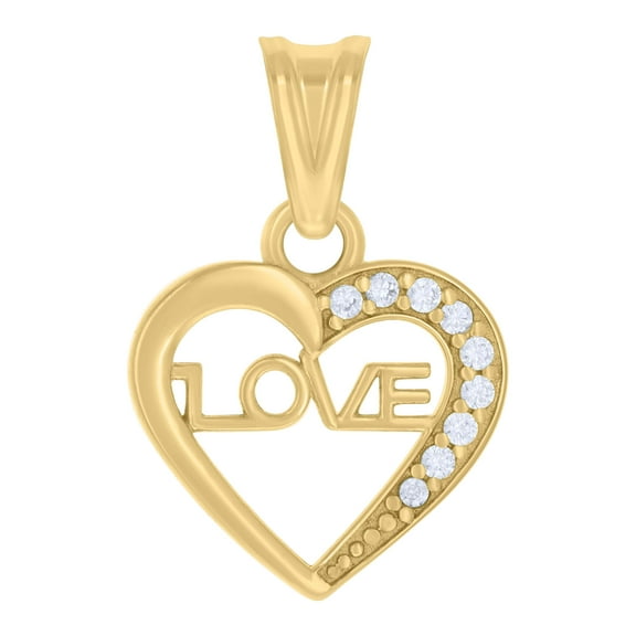 14k Yellow Gold Women Cubic-Zirconia LOVE Heart Charm Pendant
