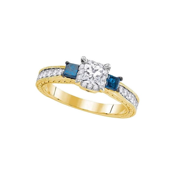 14k Yellow Gold Womens 3-stone Blue Color Enhanced Diamond Wedding Bridal Engagement Ring 1.00 Cttw