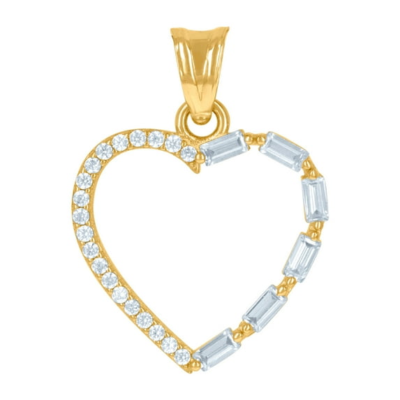 14k Yellow Gold Womens Baguette Round Cubic Zirconia Love Heart Charm Pendant Necklace 23.3x16.7mm Wide Pendant for Wome