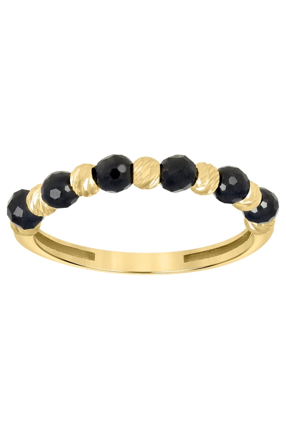 14k Yellow Gold Womens Black Beaded Fashion Ring
