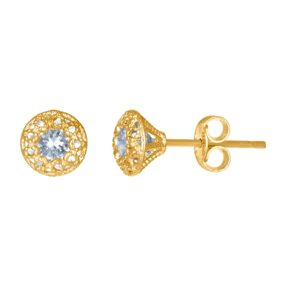 14k Yellow Gold Womens Cubic Zirconia 6mm Fashion Stud Earrings Stud Earring for Women - 1.1 Grams