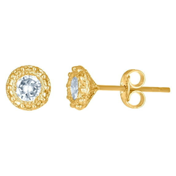 14k Yellow Gold Womens Cubic Zirconia 6mm Fashion Stud Earrings Stud Earring for Women - 1.1 Grams