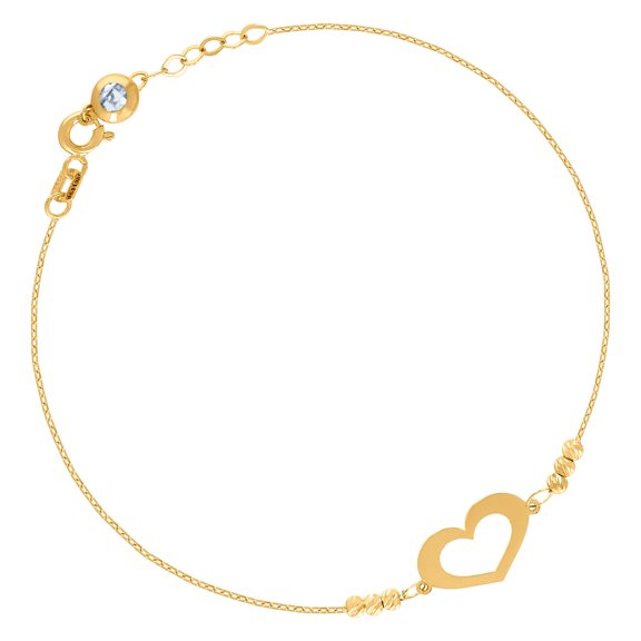 14k Yellow Gold Womens Cubic Zirconia Beaded Love Heart Charm Anklet Bracelet 8 Inch 9.1x10.6mm Wide Anklet for Women