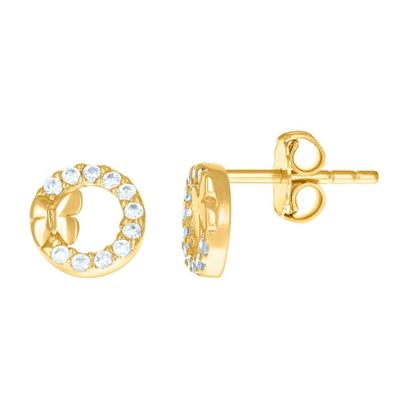 14k Yellow Gold Womens Cubic Zirconia Circle Butterfly Angel Wings Fashion Stud Earrings 6.7x6.9mm Wide Stud Earring for