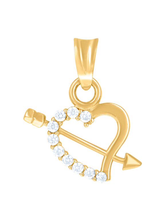14k Yellow Gold Womens Cubic Zirconia Cupid's Arrow Love Heart Charm Pendant Necklace 18.6x14.6mm Wide Pendant for Women