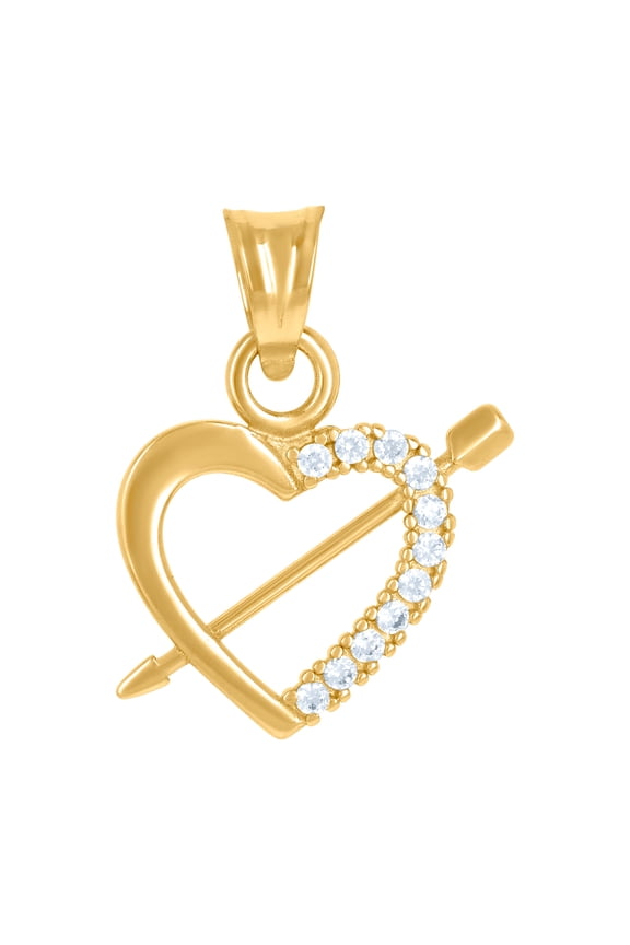 14k Yellow Gold Womens Cubic Zirconia Cupid's Arrow Love Heart Charm Pendant Necklace 19.9x15.2mm Wide Pendant for Women