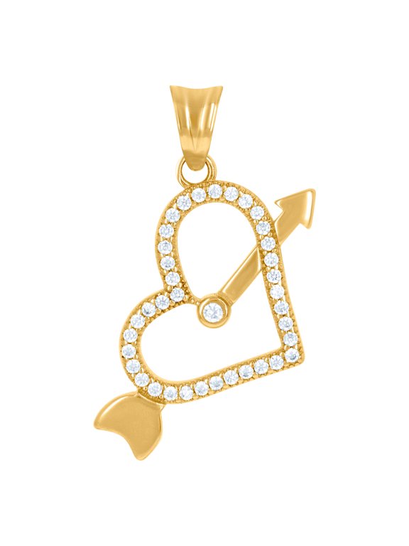 14k Yellow Gold Womens Cubic Zirconia Cupid's Arrow Love Heart Charm Pendant Necklace 26.9x15.4mm Wide Pendant for Women