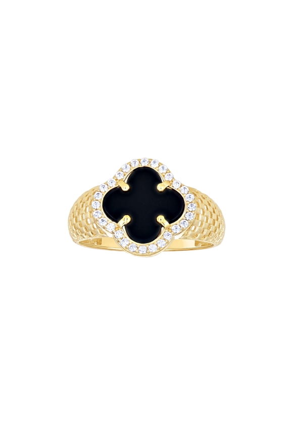 14k Yellow Gold Womens Cubic-Zirconia Black Clover Good Luck Ring