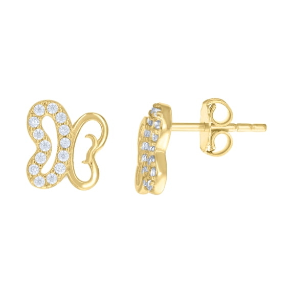 14k Yellow Gold Womens Cubic-Zirconia Butterfly Fashion Stud Earrings