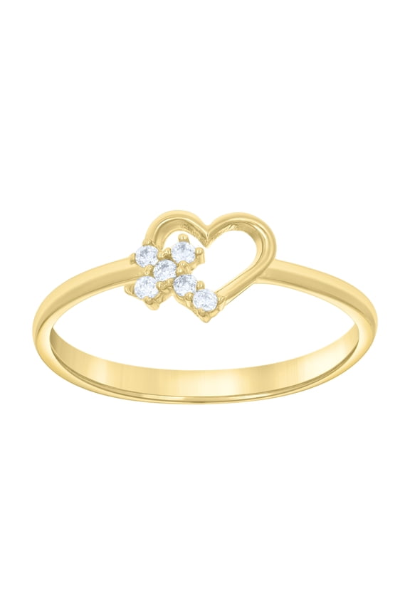 14k Yellow Gold Womens Cubic-Zirconia Cross Heart Ring