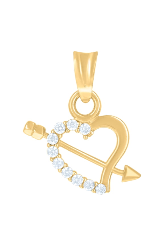 14k Yellow Gold Womens Cubic-Zirconia Cupid's Arrow Heart Charm Pendant