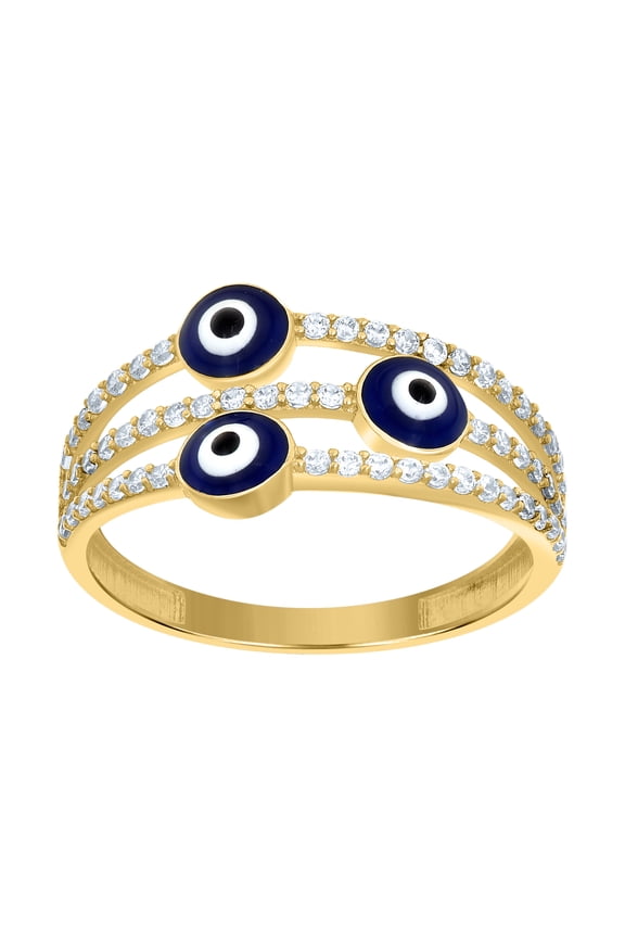 14k Yellow Gold Womens Cubic-Zirconia Enameled Evil Eye Good Luck Ring
