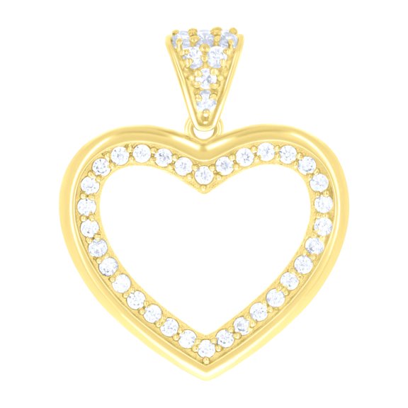 14k Yellow Gold Womens Cubic-Zirconia Heart Charm Pendant