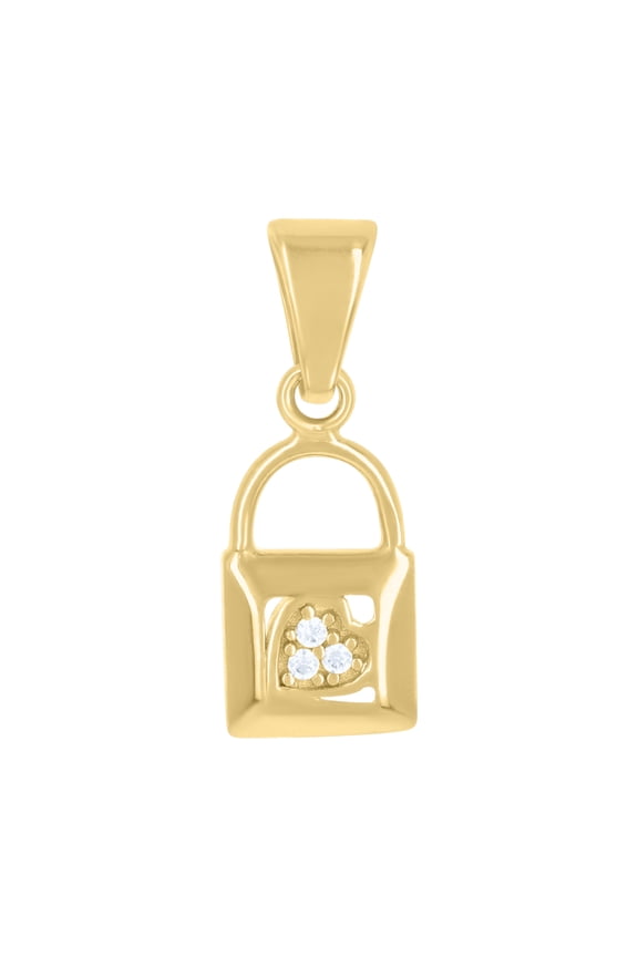 14k Yellow Gold Womens Cubic-Zirconia Lock Charm Pendant