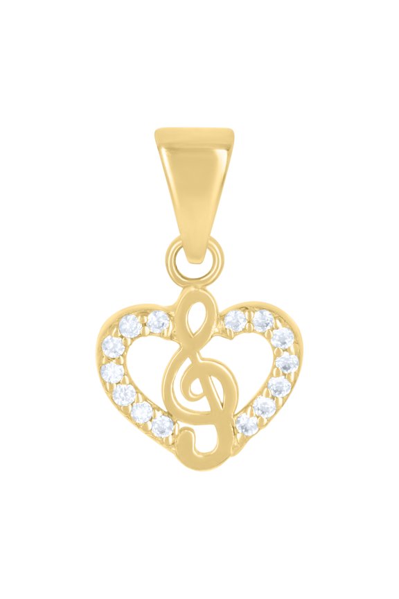 14k Yellow Gold Womens Cubic-Zirconia Treble Clef Heart Charm Pendant