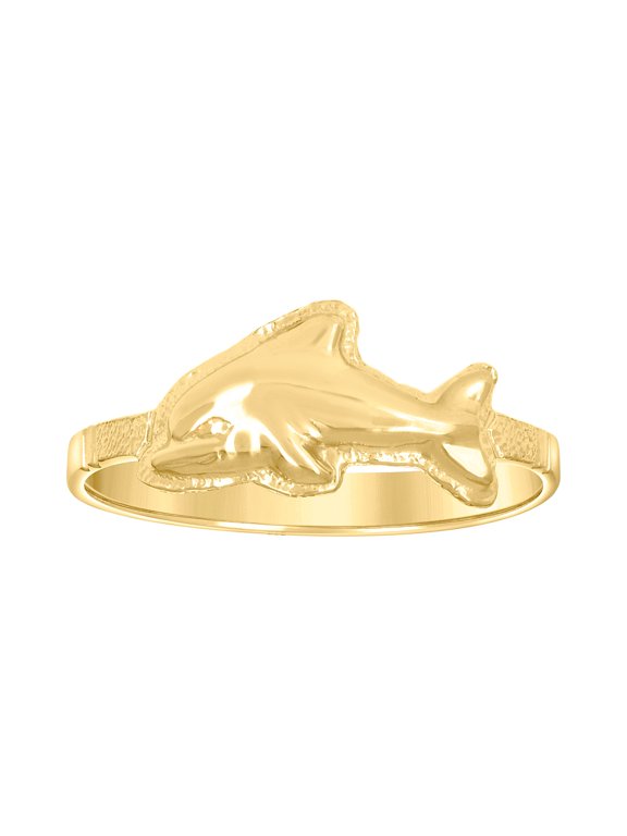 14k Yellow Gold Womens Dolphin Ocean Ring 7.4x2mm Wide Ring for Women - 1.8 Grams
