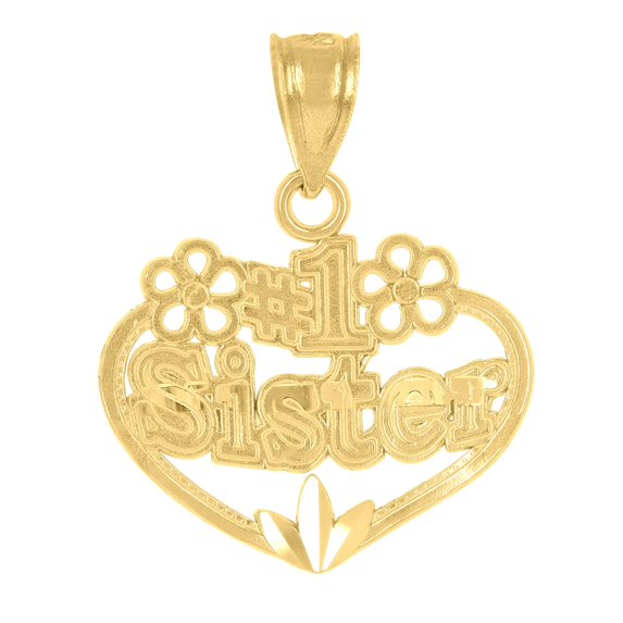 14k Yellow Gold Womens No. 1 Sister Heart Ht:21.6mm Pendant Charm for Women