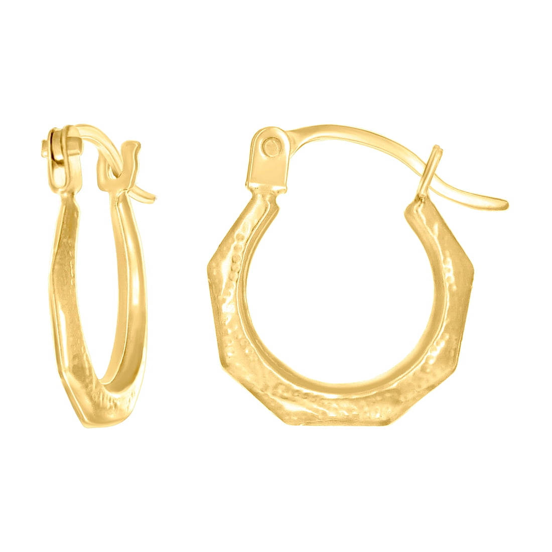 14k Yellow Gold Womens Patterned Octagon Hoop Earrings 12.8x12.5mm Wide Hoop Earring for Women