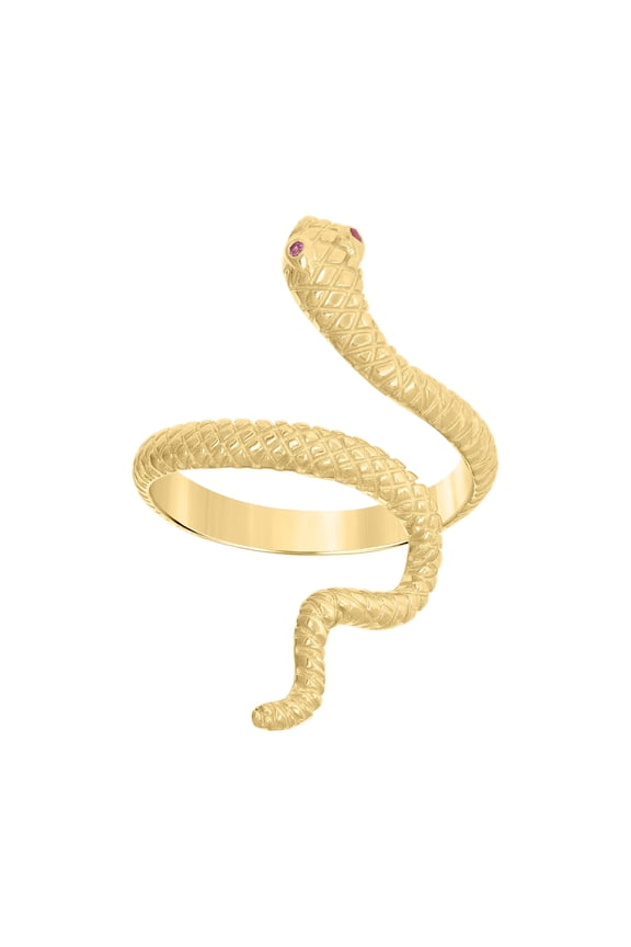 14k Yellow Gold Womens Pink Cubic-Zirconia Snake Reptile Textured Wildlife Ring
