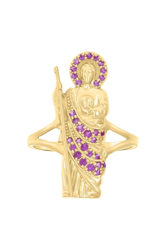 14k Yellow Gold Womens Pink Cubic-Zirconia St. Jude Religious Ring