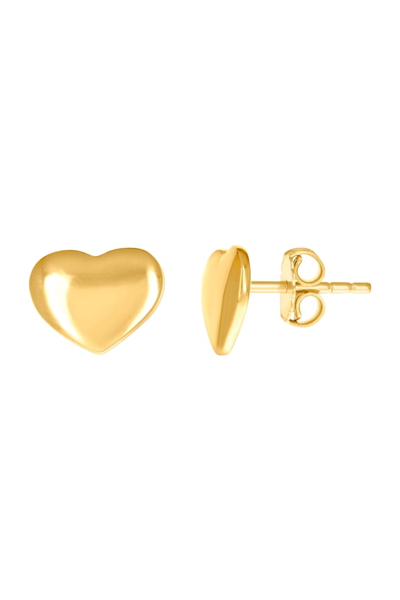 14k Yellow Gold Womens Puff Love Heart Stud Earrings 7.6x9.4mm Wide Stud Earring for Women