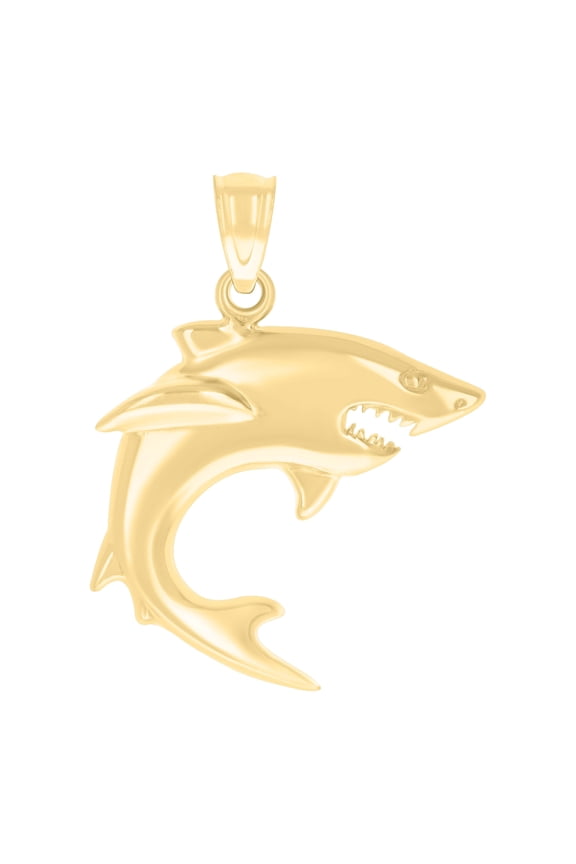 14k Yellow Gold Womens Shark Fish Ocean Charm Pendant