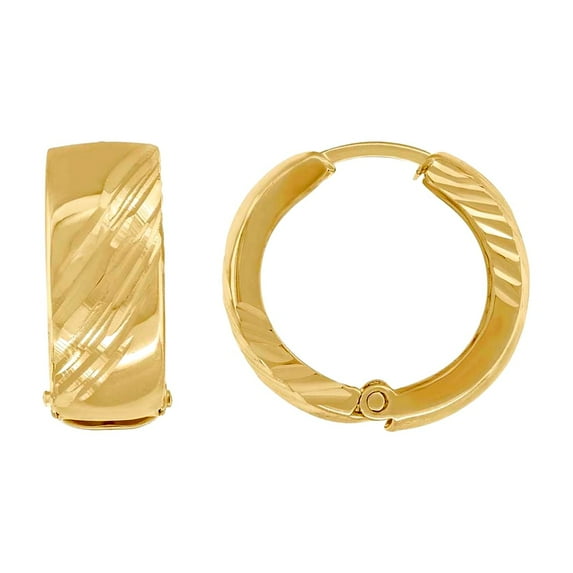 14k Yellow Gold Womens Sparkle-Cut Huggie Hoop Earrings 17mm Hoop Earring for Women - 3.1 Grams