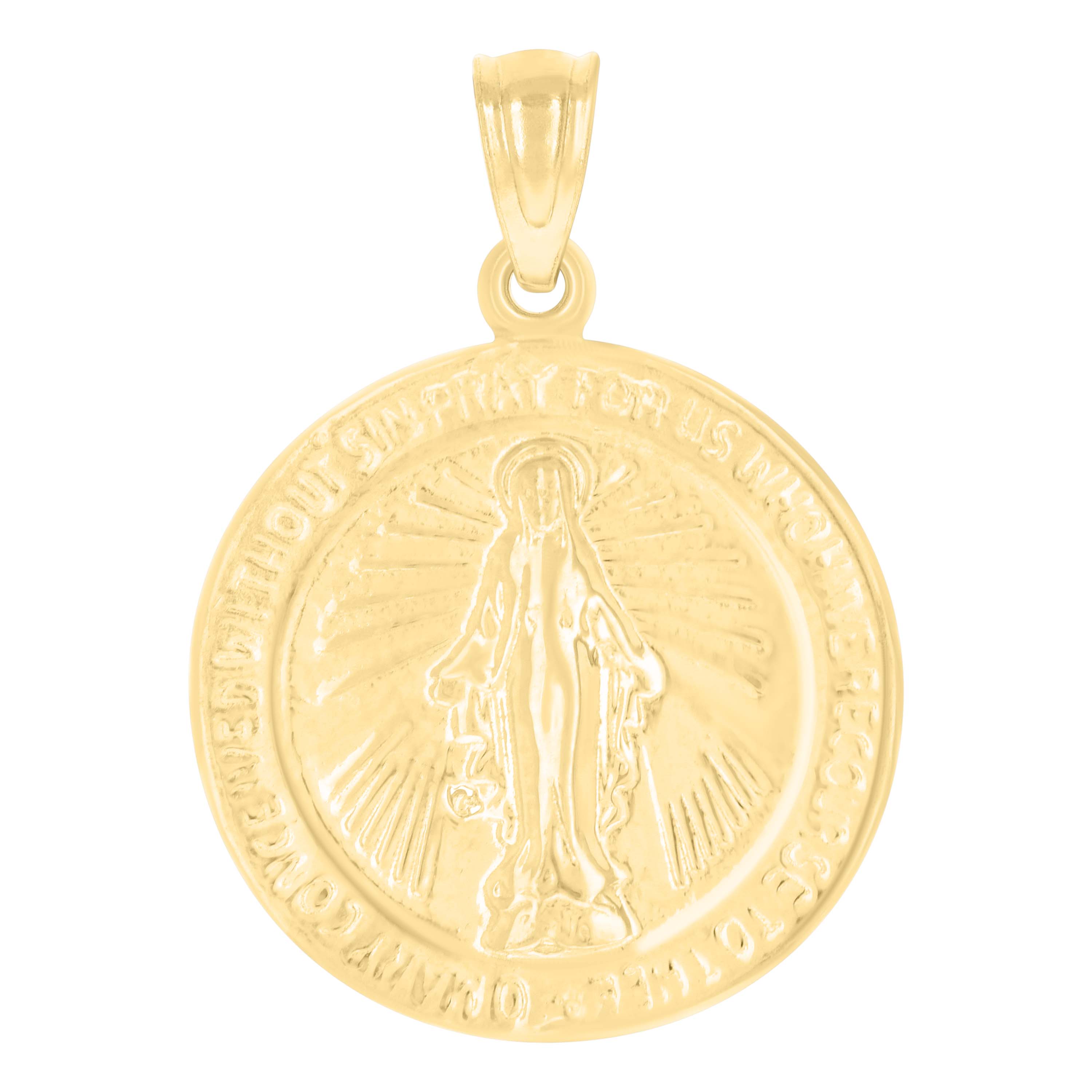 14k Yellow Gold Womens Virgin Mary Miraculous Medal Religious Charm ...
