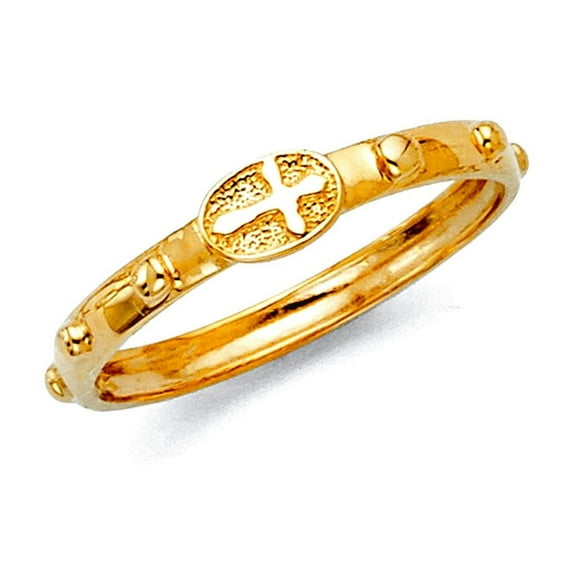 14k Yellow Gold Yellow Sideways Religious Faith Cross Rosary Eternity Ring Size 5 Eternity Ring for Women
