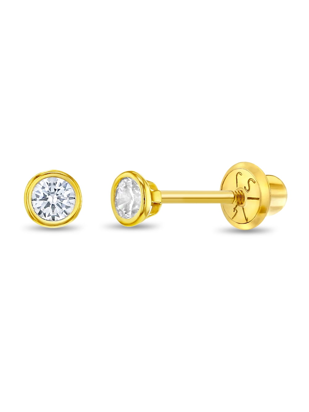 Gold Plated Round Clear CZ Screw Back Earrings for Toddlers & Little Girls  5mm 